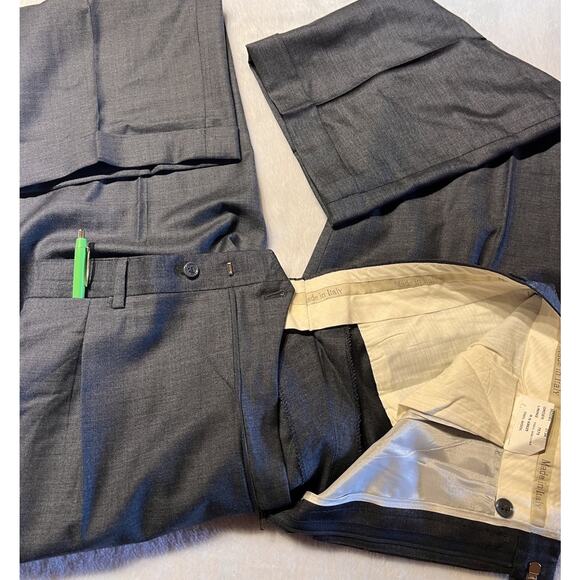 Custom Italian Designer Mens Suit 46L 36x30 Gray Wool Super 100s Luxury - Picture 13 of 16